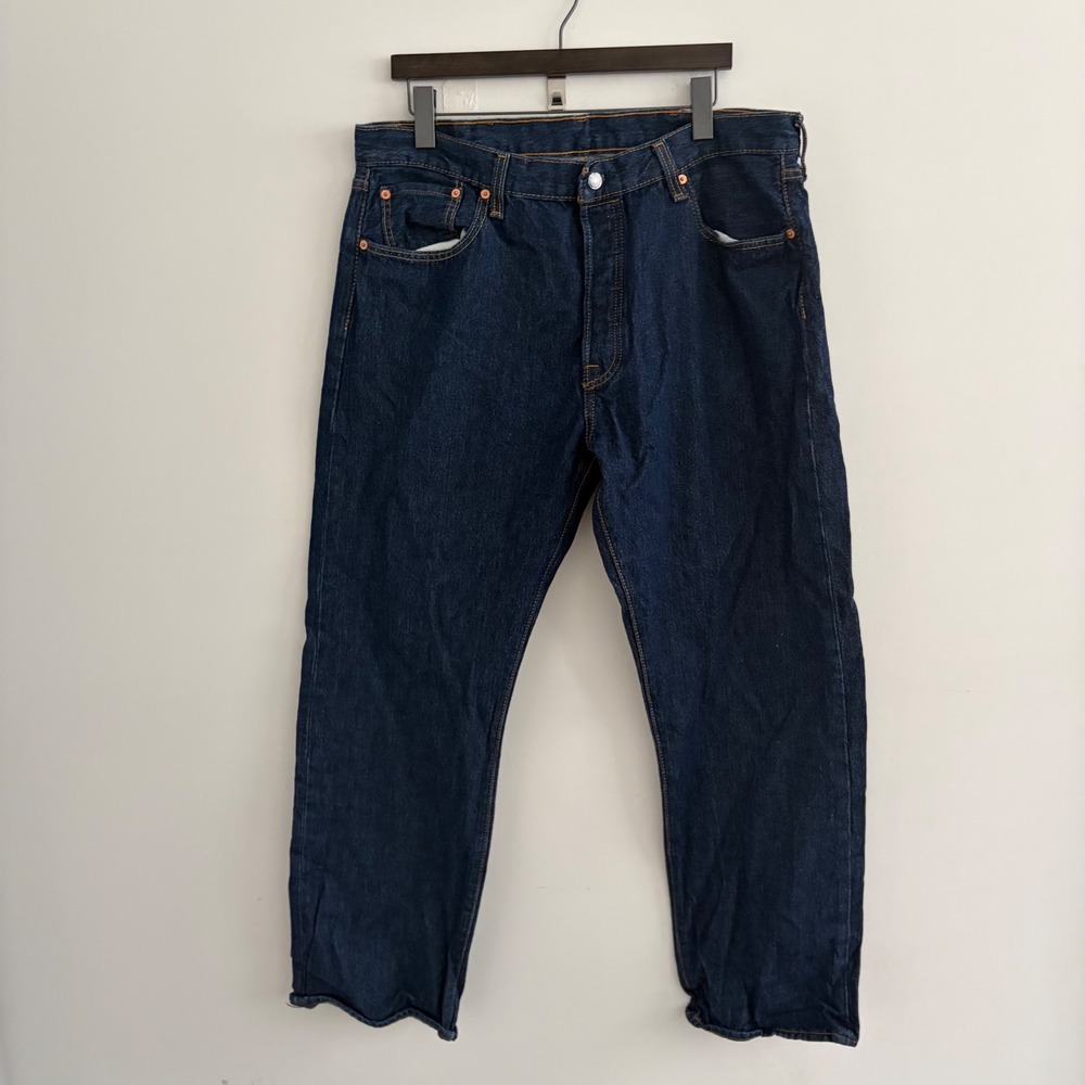 Levis 501 Original Fit Dark Wash Button Fly Denim Jeans 38x30